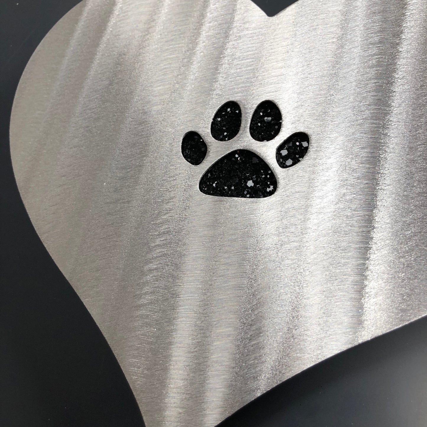 Love Heart Small Paw Print, Silver & Black